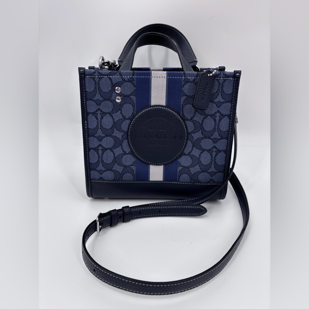 Coach Navy Signature Canvas Mini Satchel with Stripe